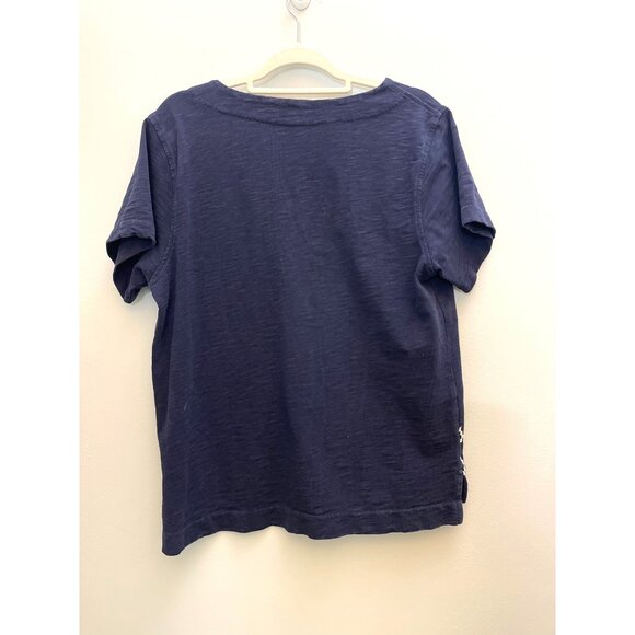J.Crew Navy Short-Sleeve Embroidered Cotton Top L - Picture 3 of 5